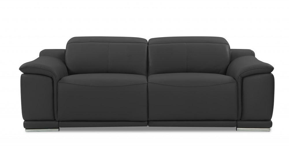 86" Dark Gray Italian Leather USB Reclining Sofa With Silver Legs - Homeroots - Flyclothing LLC