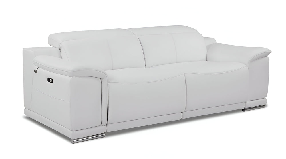 86" White Italian Leather USB Reclining Sofa With Silver Legs - Homeroots - Flyclothing LLC