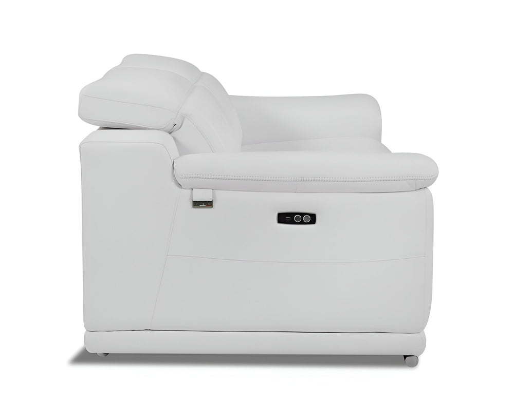 86" White Italian Leather USB Reclining Sofa With Silver Legs - Homeroots - Flyclothing LLC
