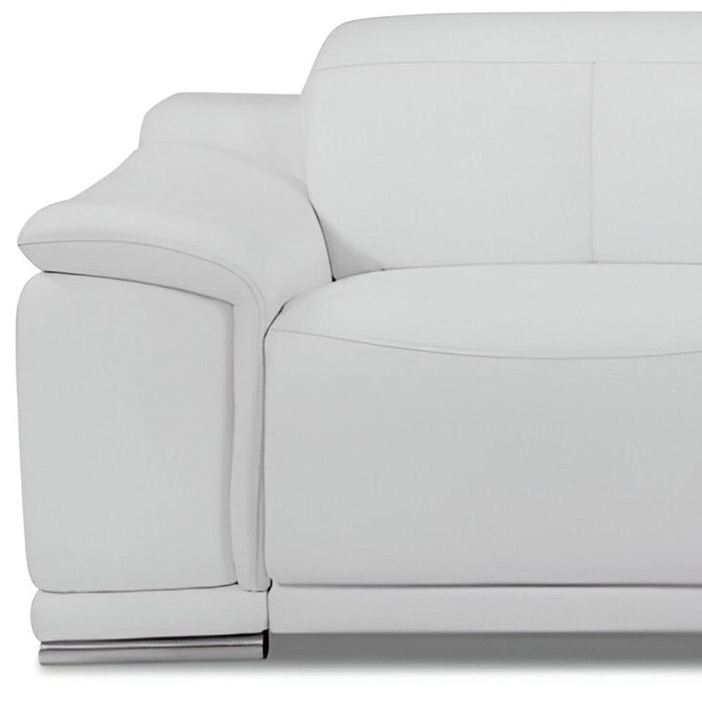 86" White Italian Leather USB Reclining Sofa With Silver Legs - Homeroots - Flyclothing LLC
