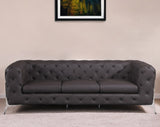 93" Brown Italian Leather Chesterfield Sofa With Silver Legs - Homeroots - Flyclothing LLC