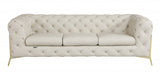 93" Beige Italian Leather Chesterfield Sofa With Silver Legs - Homeroots - Flyclothing LLC