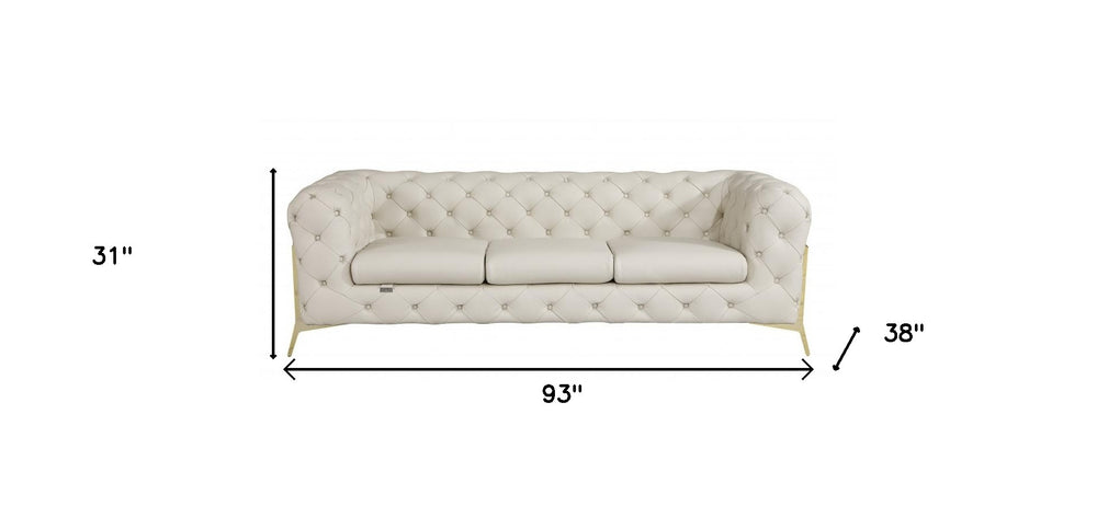 93" Beige Italian Leather Chesterfield Sofa With Silver Legs - Homeroots - Flyclothing LLC