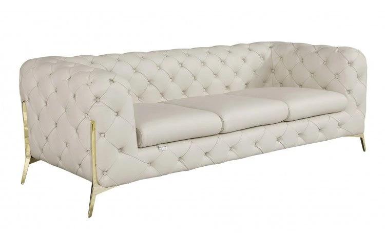 93" Beige Italian Leather Chesterfield Sofa With Silver Legs - Homeroots - Flyclothing LLC