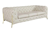 93" Beige Italian Leather Chesterfield Sofa With Silver Legs - Homeroots - Flyclothing LLC