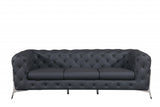 93" Dark Gray Italian Leather Chesterfield Sofa With Silver Legs - Homeroots - Flyclothing LLC