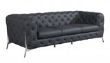 93" Dark Gray Italian Leather Chesterfield Sofa With Silver Legs - Homeroots - Flyclothing LLC