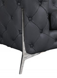 93" Dark Gray Italian Leather Chesterfield Sofa With Silver Legs - Homeroots - Flyclothing LLC