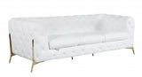 93" White Italian Leather Chesterfield Sofa With Silver Legs - Homeroots - Flyclothing LLC