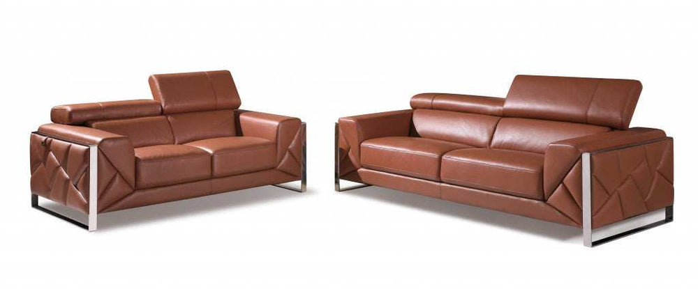 Two Piece Indoor Camel Italian Leather Five Person Seating Set - Homeroots - Flyclothing LLC