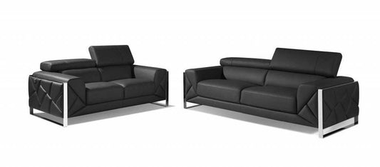 Two Piece Indoor Dark Gray Italian Leather Five Person Seating Set - Homeroots - Flyclothing LLC