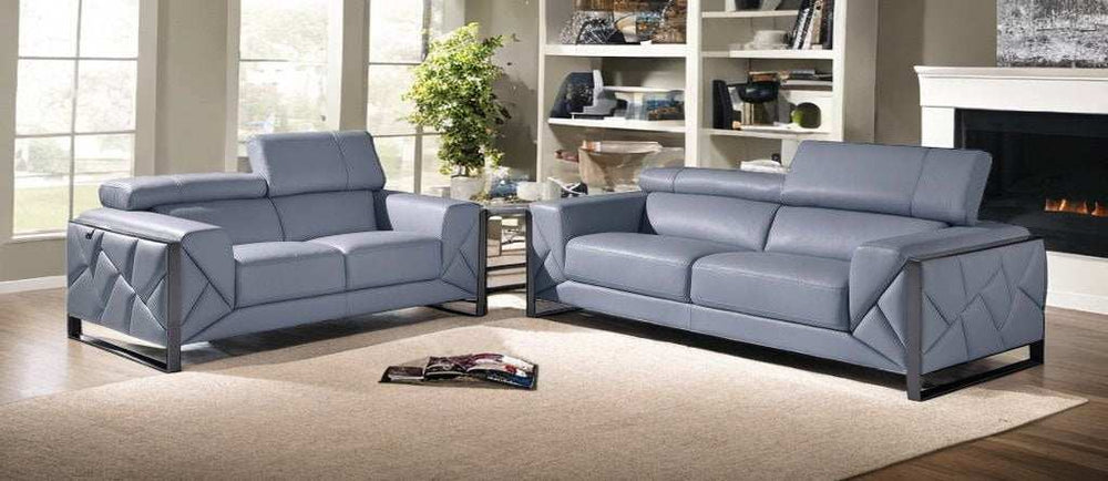 Two Piece Indoor Light Blue Italian Leather Five Person Seating Set - Homeroots - Flyclothing LLC