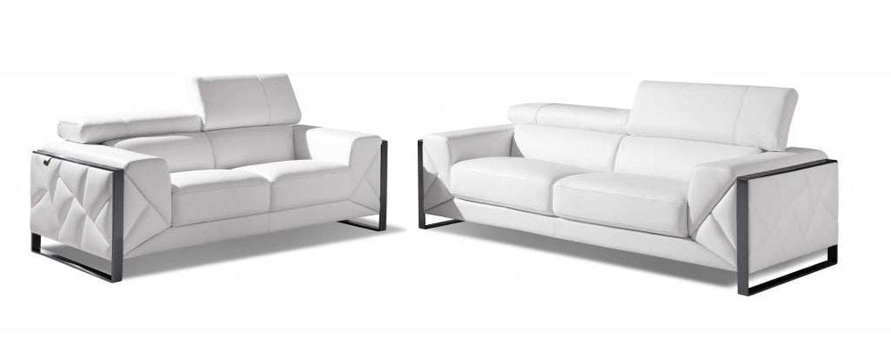 Two Piece Indoor White Italian Leather Five Person Seating Set - Homeroots - Flyclothing LLC
