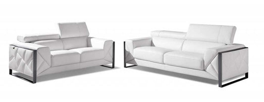 Two Piece Indoor White Italian Leather Five Person Seating Set - Homeroots - Flyclothing LLC