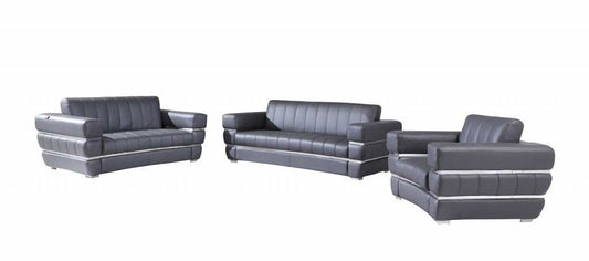 Three Piece Indoor Dark Gray Italian Leather Six Person Seating Set - Homeroots - Flyclothing LLC