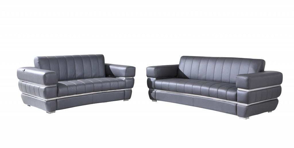 Two Piece Indoor Dark Gray Italian Leather Five Person Seating Set - Homeroots - Flyclothing LLC