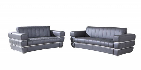 Two Piece Indoor Dark Gray Italian Leather Five Person Seating Set - Homeroots - Flyclothing LLC