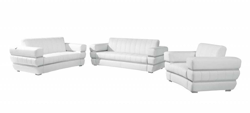 Three Piece Indoor White Italian Leather Six Person Seating Set - Homeroots - Flyclothing LLC