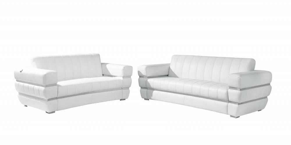 Two Piece Indoor White Italian Leather Five Person Seating Set - Homeroots - Flyclothing LLC