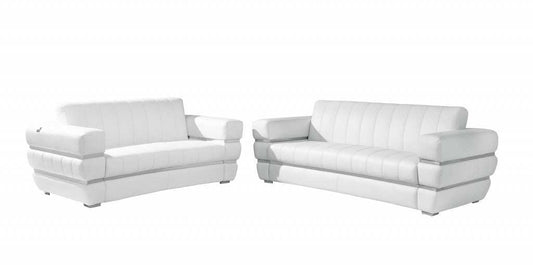 Two Piece Indoor White Italian Leather Five Person Seating Set - Homeroots - Flyclothing LLC