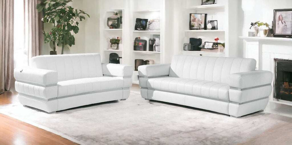 Two Piece Indoor White Italian Leather Five Person Seating Set - Homeroots - Flyclothing LLC