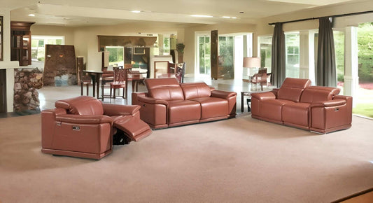 Three Piece Indoor Camel Italian Leather Six Person Seating Set - Homeroots - Flyclothing LLC