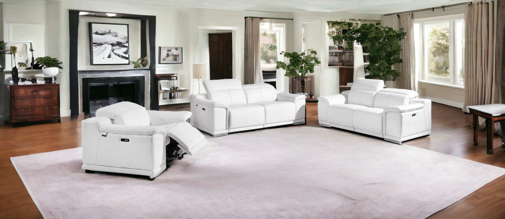 Three Piece Indoor White Italian Leather Six Person Seating Set - Homeroots - Flyclothing LLC