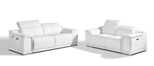 Two Piece Indoor White Italian Leather Five Person Seating Set - Homeroots - Flyclothing LLC
