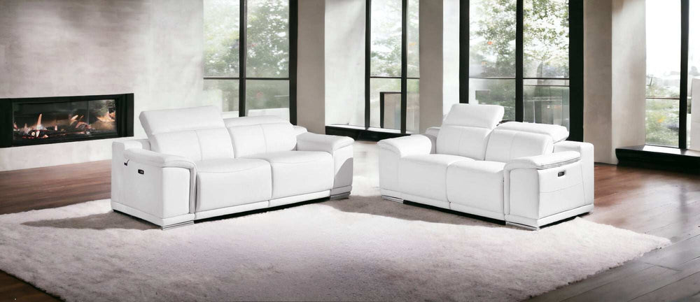 Two Piece Indoor White Italian Leather Five Person Seating Set - Homeroots - Flyclothing LLC
