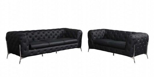 Two Piece Indoor Black Italian Leather Five Person Seating Set - Homeroots - Flyclothing LLC