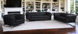 Three Piece Indoor Black Italian Leather Six Person Seating Set - Homeroots - Flyclothing LLC