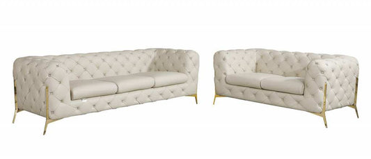 Two Piece Indoor Beige Italian Leather Five Person Seating Set - Homeroots - Flyclothing LLC