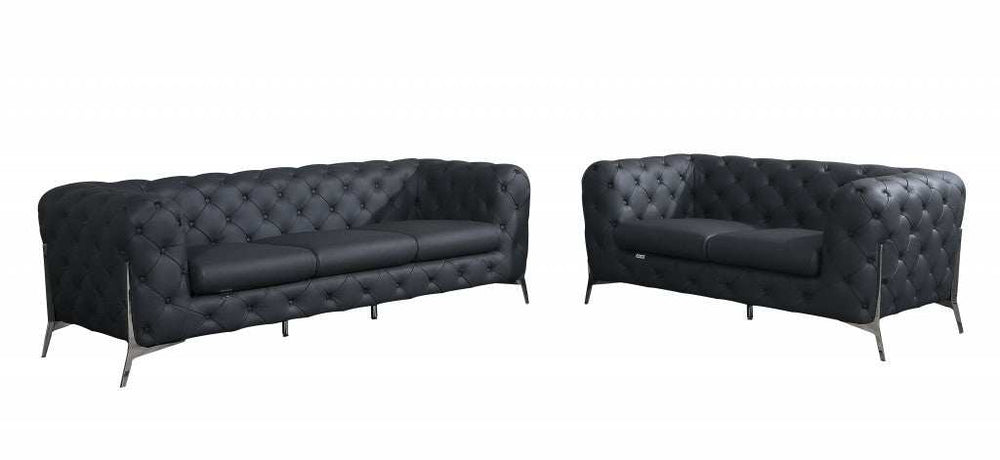 Two Piece Indoor Dark Gray Italian Leather Five Person Seating Set - Homeroots - Flyclothing LLC