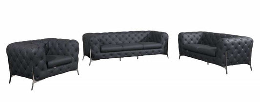 Three Piece Indoor Dark Gray Italian Leather Six Person Seating Set - Homeroots - Flyclothing LLC