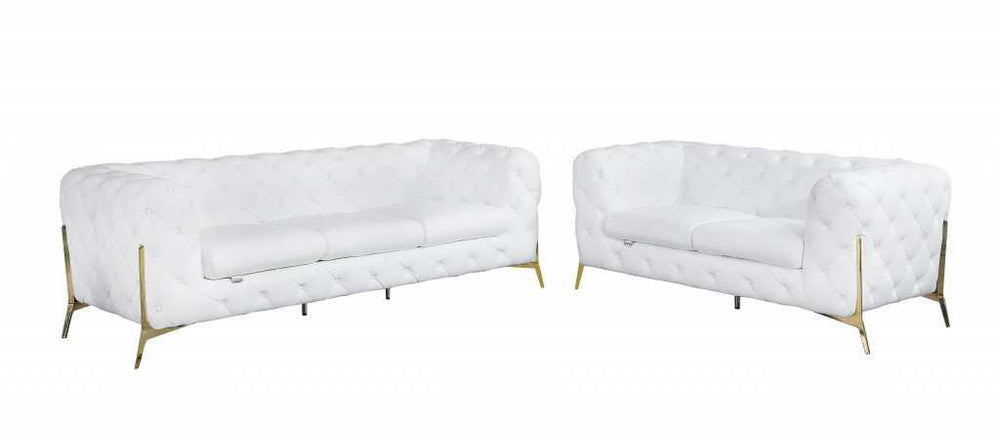Two Piece Indoor White Italian Leather Five Person Seating Set - Homeroots - Flyclothing LLC