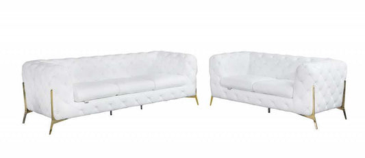 Two Piece Indoor White Italian Leather Five Person Seating Set - Homeroots - Flyclothing LLC