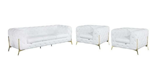 Three Piece Indoor White Italian Leather Five Person Seating Set - Homeroots - Flyclothing LLC