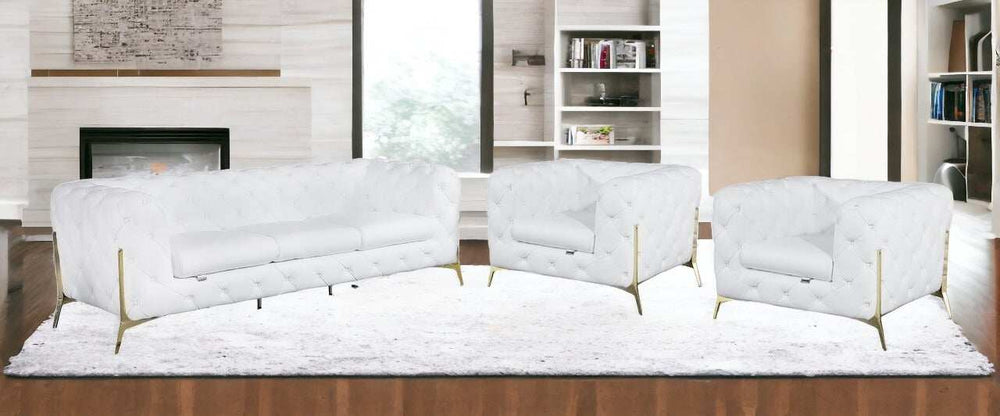 Three Piece Indoor White Italian Leather Five Person Seating Set - Homeroots - Flyclothing LLC