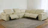 Beige Italian Leather Power Reclining U Shaped Six Piece Corner Sectional With Console - Homeroots - Flyclothing LLC