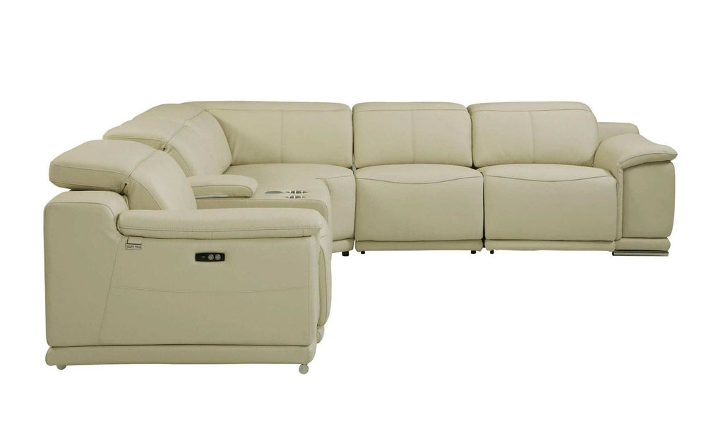 Beige Italian Leather Power Reclining U Shaped Six Piece Corner Sectional With Console - Homeroots - Flyclothing LLC