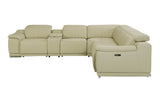 Beige Italian Leather Power Reclining U Shaped Six Piece Corner Sectional With Console - Homeroots - Flyclothing LLC