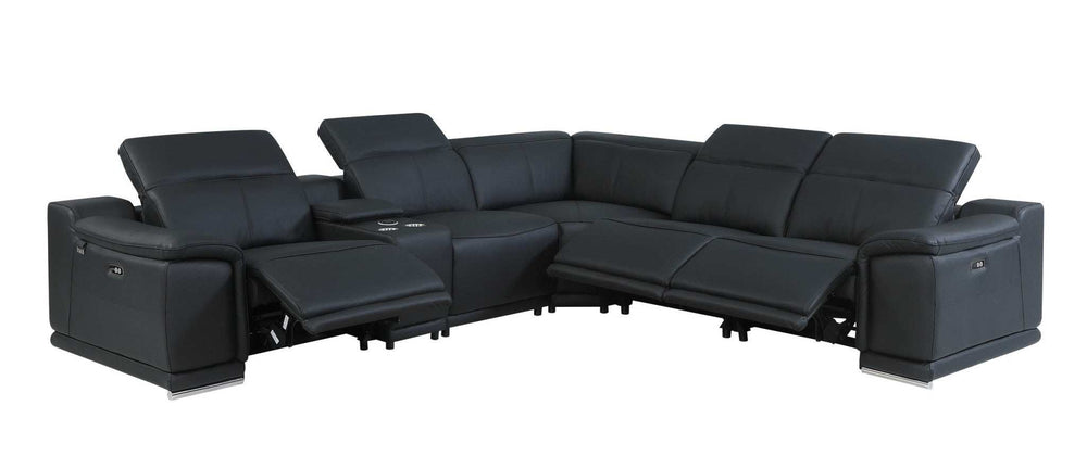 Black Italian Leather Power Reclining U Shaped Six Piece Corner Sectional With Console - Homeroots - Flyclothing LLC