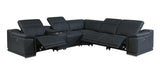Black Italian Leather Power Reclining U Shaped Six Piece Corner Sectional With Console - Homeroots - Flyclothing LLC