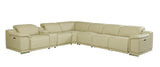 Beige Italian Leather Power Reclining U Shaped Seven Piece Corner Sectional With Console - Homeroots - Flyclothing LLC