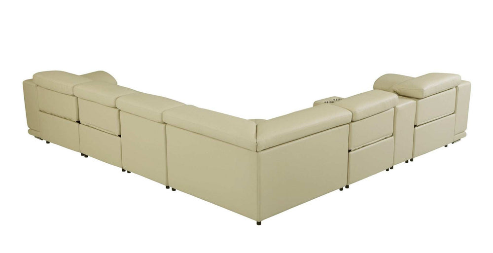 Beige Italian Leather Power Reclining U Shaped Seven Piece Corner Sectional With Console - Homeroots - Flyclothing LLC