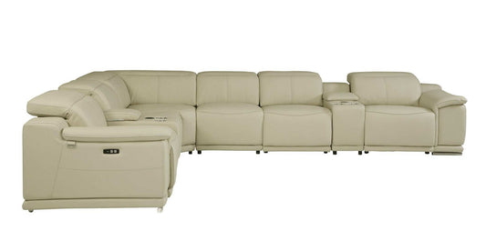 Beige Italian Leather Power Reclining U Shaped Eight Piece Corner Sectional With Console - Homeroots - Flyclothing LLC