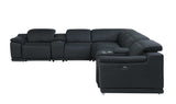 Black Italian Leather Power Reclining U Shaped Eight Piece Corner Sectional With Console - Homeroots - Flyclothing LLC