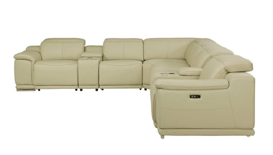 Beige Italian Leather Power Reclining U Shaped Eight Piece Corner Sectional With Console - Homeroots - Flyclothing LLC
