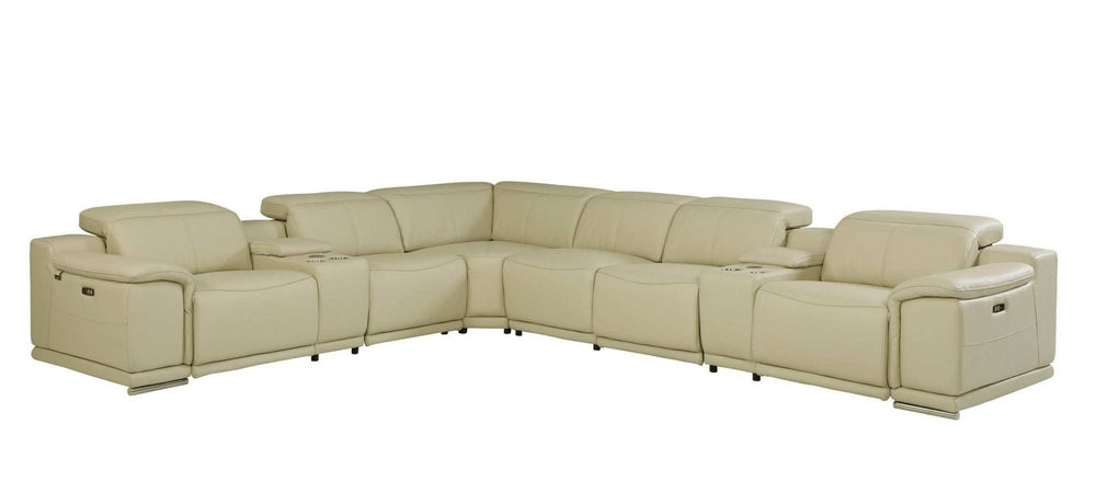 Beige Italian Leather Power Reclining U Shaped Eight Piece Corner Sectional With Console - Homeroots - Flyclothing LLC