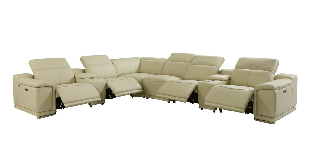 Beige Italian Leather Power Reclining U Shaped Eight Piece Corner Sectional With Console - Homeroots - Flyclothing LLC